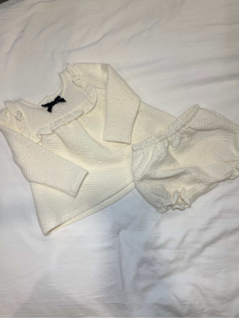 Janie and Jack Cream Quilted Ruffle Top with Bloomers